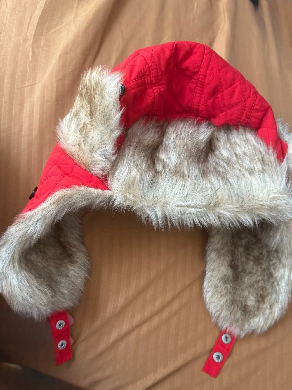 Coca Cola Bright Red Quilted Trapper Hat with Faux Fur Trim